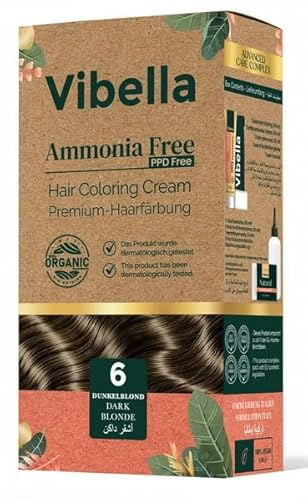 Vibella Haarfärbecreme Nr. 6 Dunkelblond – Premium-Haarfärbung ohne Ammoniak, Strahlende Farbbrillanz & zuverlässige Grauabdeckung, Mit Pflegeölen & Keratin