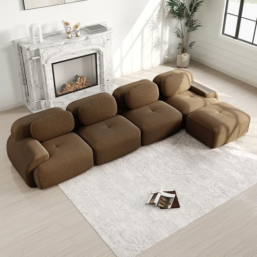 Hamlet 4-Sitzer Cloud Ecksofa mit Chaiselongue – L-Form Big Sofa ohne Montage, 32D hochelastische Polsterung, extra tiefe Sitzfläche, breiten Armlehnen, bodennahes Lounge Sofa B raun (Brown, H-4S+1)