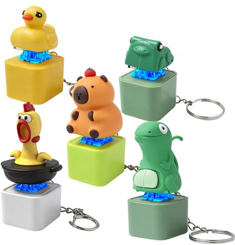 5pcs Ente Schlüsselanhänger Quak, Lizard Button, Frosch Keychain mit Sound | Lustigm Lizard Keychain Sound, mit Lichtern und Geräuschen,Quakender Capybara Schlüsselanhänger mit Sound, Entenquak