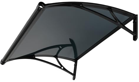 OUKANING Marquesina para entrada de casa con gran drenaje de agua, 80 x 100 cm, toldo para balcón y terrazas, robusto toldo con placa de PC y marco de aluminio, para puerta de casa, ventana, garaje