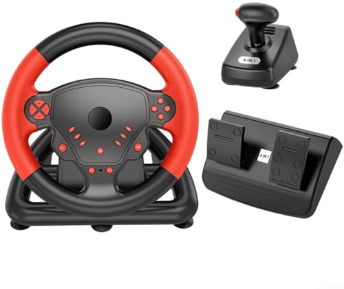 Autilyshop Manette de jeu sans fil compatible avec volant de course - Design ergonomique - Matériau ABS - Pédale et levier - Pour PS4 PC - Bleu (rouge)