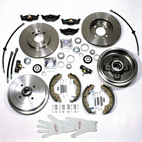 Autoparts-Online Set 60008691 Bremsscheiben + Bremsbeläge vorne + Bremstrommel Set mit ABS Ringen + Bremsschläuche hinten