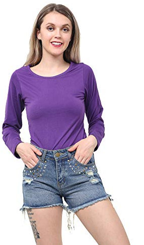 GW CLASSYOUTFIT® Ladies Womens Girls Plus Sizes Long Sleeves Tops Crew Top Basic T Shirt Round Neck TOP Tops Vests S-M to XXXL (XXX 24-26, Purple)