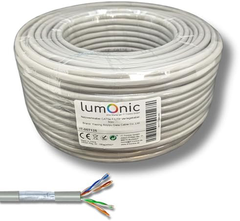 Lumonic 50m cable de red CAT 5e F/UTP I Cable CAT5e, cable Gigabit Lan, cable Ethernet I Cable patch flexible apantallado, para uso interior hasta 100