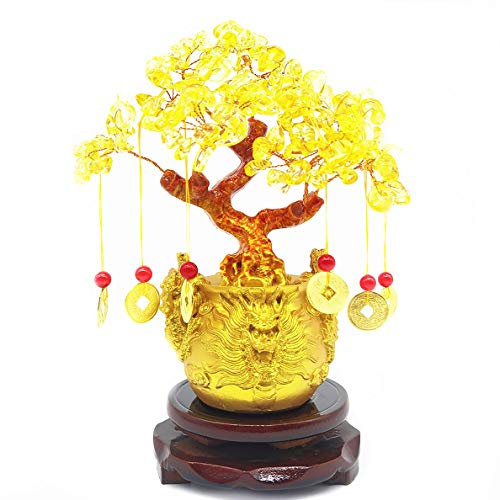 Colorsheng Feng Shui Citrin Quarz Kristall Geldbaum Bonsai Stil Dekoration für Glück und Reichtum (Drachentöpfe)