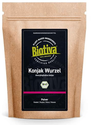 konjac poudre bio 250g - E425 - Glucomannane - Amorphophallus konjac - sans additifs - Mis en bouteille et contrôlé en Allemagne - Biotiva
