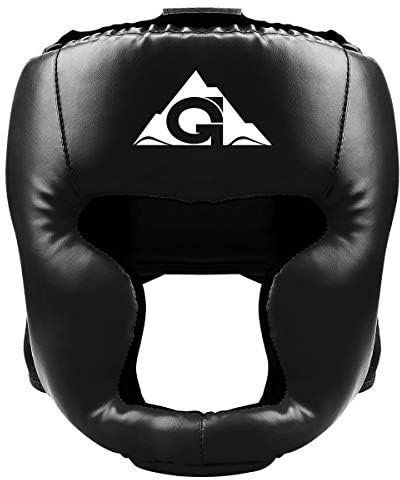 GROOFOO Boxkopfbedeckung für Kinder und Erwachsene, PU-Leder, Boxhelm für Training, Kickboxen, MMA, Muay Thai, Sparring, Kampfsport, Karate, Taekwondo, Schwarz