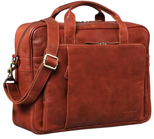 STILORD 'Rodrigo' Echtleder Businesstasche Leder Groß Vintage Arbeitstasche Aktentasche 15 Zoll Laptoptasche Office Bag Umhängetasche Aufsteckbar Echtleder, Farbe:vegetabil - brandy