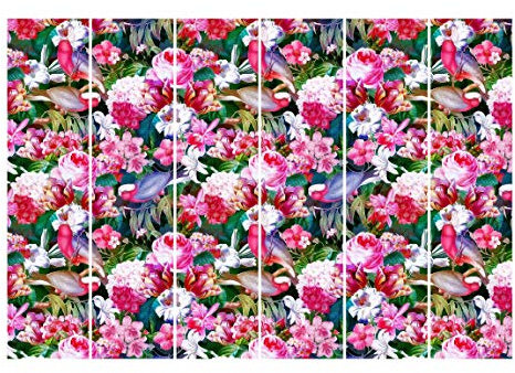 Bilderwelten Schiebegardinen Set Bunte Tropische Blumen mit Vögeln Pink 6 Flächenvorhänge 250 x 360cm Deckenhalterung