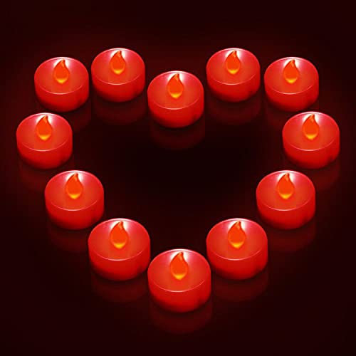 Ymenow LED Teelichter mit Timer, 12 Stück Rote Elektrische Flammenlose LED Kerzen mit Timerfunktion Flackernde Flamme Batterie für Schlafzimmer Hochzeit Halloween Weihnachten Party Tisch Deko - Rot