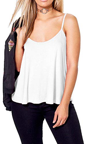Plain Strappy Cami Vest Top Swing and Flowy Women's Sleeveless Loose Fit Camisole Tank Top Scoop Neck Plus Size UK 8-26