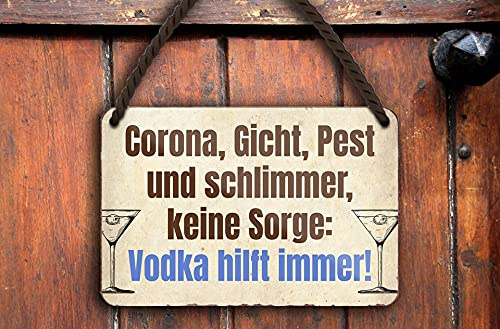 schilderkreis24 – Blechschild Lustiger Spruch Deko Küche Bar Theke Biergarten Stammtisch Kneipe Humor witzige Geschenkidee Geburtstag Weihnachten 18x12 cm (C - Corona Vodka)