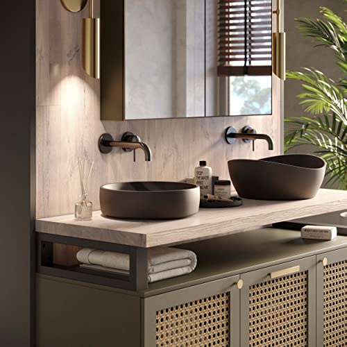 LAMO Manufaktur Encimera para Lavabo Encimera de Baño Encimera de Madera con Borde Vivo Estante de Baño, 120x45 cm (LxA), Color En Bruto, Sin Accesorios de Montaje, LWP-01-A-001-BK