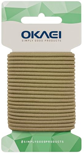 Okaei Gummikordel 2mm x 10m - Hochwertiges Gummiseil in Gold, Flexibles Gummiband/Hutgummi/Rundgummi - Ideal für DIY Projekte und Handwerk