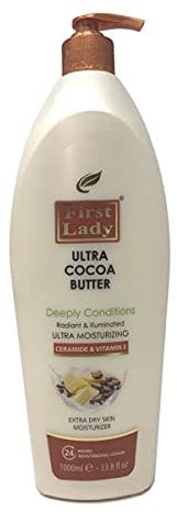 First Lady Ultra Kakaobutter, Ceramide & Vitamin E, feuchtigkeitsspendende Hand- und Körperlotion, 1000 ml, extra trockene Haut