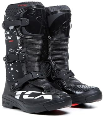 TCX - Comp Kid, Kinder-Motocross-Stiefel, Obermaterial aus Mikrofaser, 3-Schnallen-Polyurethan-Verschluss mit Mikrometrischer Verstellung und Klettverschluss, Schwarz/Weiß