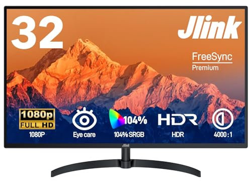 Jlink Monitor 32 per computer FHD, risoluzione 1920x1080P, 60Hz, display 104% sRGB con HDMI VGA audio da 3,5 mm, HDR, schermo VA con Freesync, inclinazione, montaggio VESA