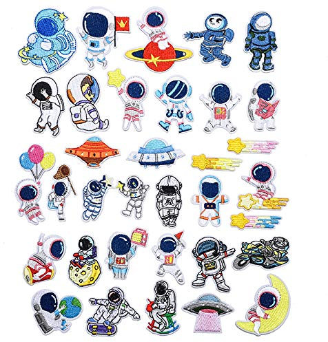 AXEN 30PCS Astronauts Embroidered Iron on Patches DIY Accessories, Assorted Spaceman Decorative Patches, Cute Sewing Applique for Jackets, Hats, Backpacks, Jeans