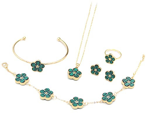 FDEETY Elegante Blumen Schmucksets Für Frauen 7 Teiliges Set Mit Halskette Armband Ohrringen Und Ring Vergoldet Modischer Schmuck Für Besondere Anlässe