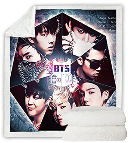 BTS Bangtan Boys Decken Fleecedecken for Erwachsene Kinder, Mikrofaser,Weich Und Warm,für Schlafsofa Und Sofa,A-1554,130-150CM