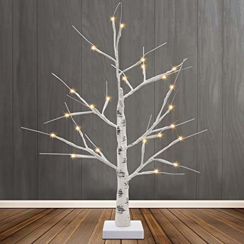 LED Birch Tree Miniature 60cm 24 Warm Lights Indoor Christmas Tree White Mains and Battery Operated TREE03-JH