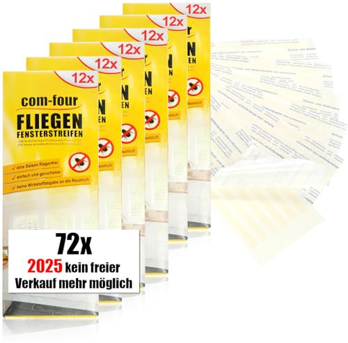 com-four® 72x transparente Fliegenstreifen - Fliegen-Köder Streifen für Fensterfalz - Fraßköder zur einfachen Anbringung - Fenster-Fliegenfalle gegen Fliegen und Mücken (072 Stück - Streifen)