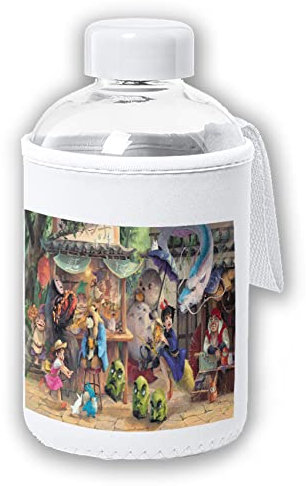 BIDON CRISTAL CON FUNDA SOFT SHELL ESTUDIO ANIMACION JAPONES ANIME DIBUJOS tapon seguridad botella.