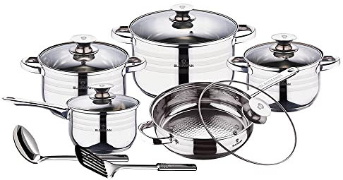 Blauman Gourmet - Set di pentole in acciaio inox, antiaderente, 12 pezzi