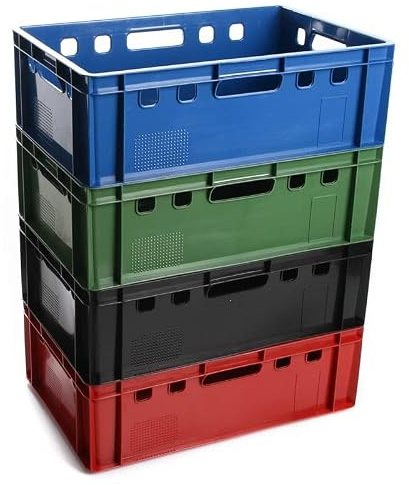 BirnePower Fleischerkiste Fleischkiste Eurofleischerkiste E2 Stapelkiste Kiste Eurobox Lagerkiste Metzgerkiste Box 60x40x20 cm (Blau, 4)