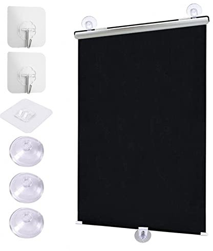 Saugnapf Rollos Für Fenster,Einziehbarer Sonnenschutzrollos Für Balkon Dachfenster,Verdunkelungsrollos,Hitzeschutz Vorhänge,Temporäre Jalousien,Für Büro Schlafzimmer,Black-30×125cm(11.8 * 49.2in)