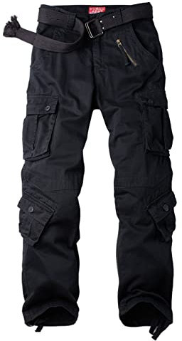 Ycfish Damen Hosen Cargo Hose Multi Taschen Wanderhose Workwear Reißverschluss Armee Militär Outdoorhose Relaxed-Fit Trekkinghose Cargohose Black 12-Tag 42