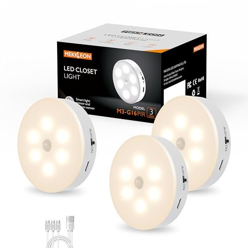 Nachtlicht mit Bewegungsmelder,1000mAh Puck Light Schranklicht Kabellos,Unterbauleuchte Küche LED, Kabelloses Schritt-Nachtlicht für Treppenlich, Schrank,Küche,Schlafzimmer,Kinderzimmer(4000K)