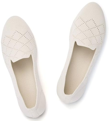 Puxowe Women's Ballet Flats Shoes Slip On Knit Dress Shoes Pumps Round Toe Ballerinas for Woman Comfort Soft 4 UK Beige
