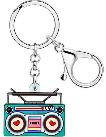 RAIDIN Süße Acryl Valentinstag 80er 90er Jahre TV Kassette Band Herz Schlüsselanhänger Schlüsselring für Damen Auto Handtasche Schlüssel Geschenke (Blau)