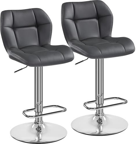 Yaheetech Bar Stools Set of 2, PU Leather Breakfast Bar Chairs, Swivel Height Adjustable Barstools, Counter Stools with Backrest for Home Kitchen Bar Restaurant, Grey