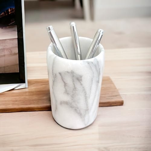 Hapton House Weißer natürlicher Marmor-Stifthalter – Stifthalter – Make-up-Pinselhalter – Zahnbürstenhalter – Büro- und Badezimmer-Organizer – Heimdekoration