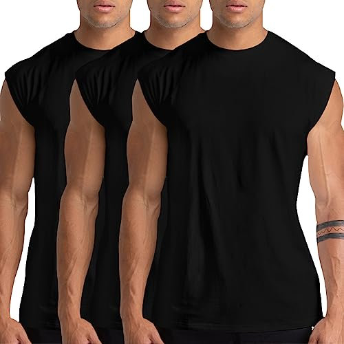 Holure 3 Pack Men's Gym Tank Tops Workout Sleeveless T-Shirts Athletic Muscle Tank Training Bodybuilding Shirts Black/Black/Black 06-2XL