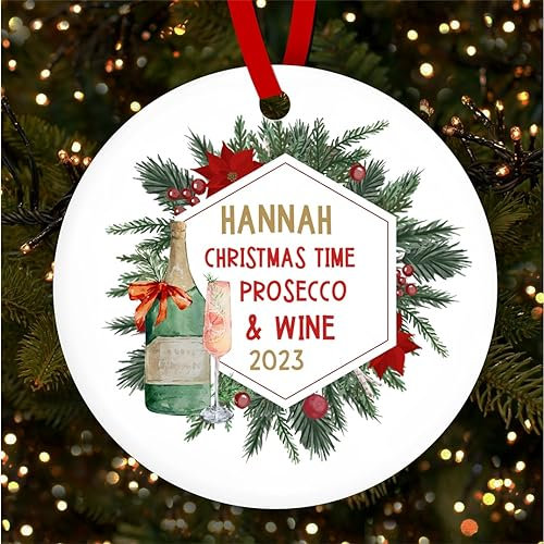 Fingerprint Designs Time Prosecco Wine Secret Santa Personalised Christmas Tree Ornament Decoration
