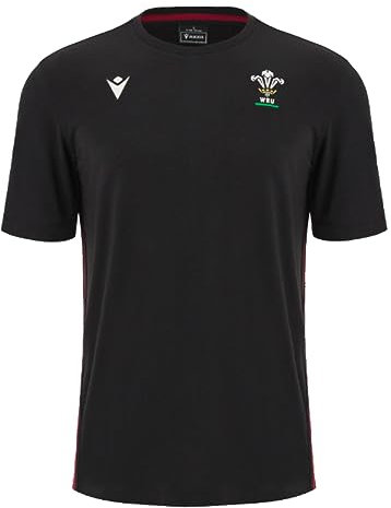 Macron 2023-2024 Wales Rugby Travel Cotton Football Soccer T-Shirt Trikot (Black)
