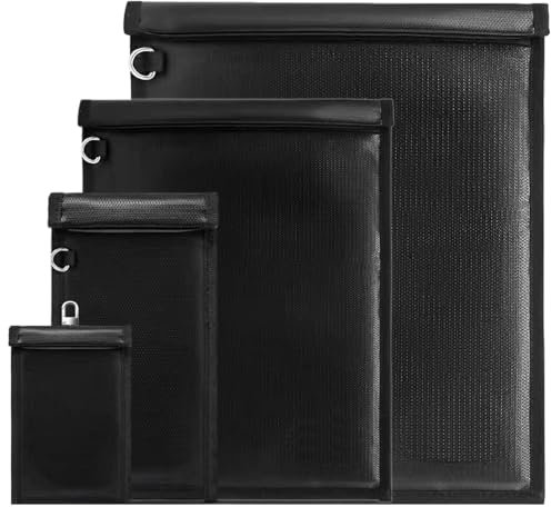 FOVNOT 4er-Pack Faraday Tasche, Faraday Tasche Für Auto Schlüssel Feuerfest Wasserdicht RFID Faraday Beutel Auto Schlüssel Tasche Faraday Käfig Signal Blockierung Tasche Für Dokumentieren & Tablets