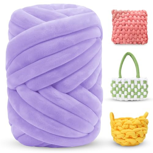 LEREATI Fettuccia per Borse a Uncinetto, Filato Gigante 500g Filato di Lana Morbida Chunky Yarn Tubolare, Gomitoli Lana Grossa per Coperte a Mano, Animali Domestici, Letto (Viola Taro)