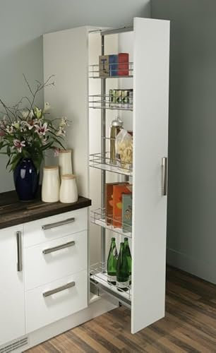 Spencer UK Valencia Kitchen Pull Out Larder Unit for 300mm tall cabinet (CABINET NOT INCLUDED) adjustable 1950mm to 2200mm high, soft close runners, chrome plated baskets, made in UK