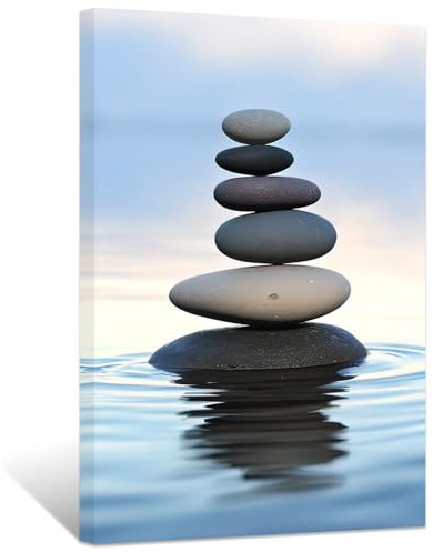 ZXHYWYM Zen Stone Wall Art Black Pebbles on Water Canvas Picture Spiritual Prints Bathroom Relaxing Artwork for Office Yoga Spa Meditation Room Framed(3, (12.00 x 18.00))