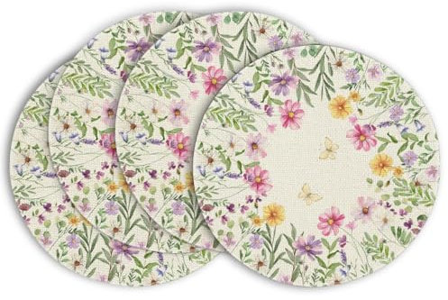 Artoid Mode Blumen Schmetterling Frühling 4er Set Platzsets, 37cm Sommer Küche Tisch Dekoration Drinnen Urlaub Party Dekor