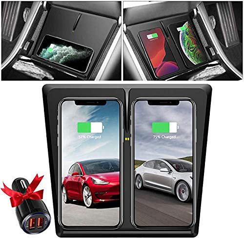Wireless Car Charger for Tesla Model 3 Dual Qi Wireless Charging Pad with 3 Coils Horizontal/Vertical Quick Charging for Tesla Model 3 Accessories Car wireless charging board