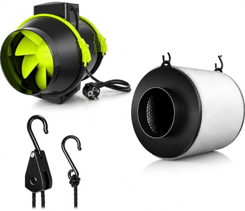 Kit de extracción Garden Pro. Motor eficiente de bajo Nivel sonoro con Filtro eficaz. Compuesto por TT125ø 250m3/h + Proactiv 125ø 280m3/h + Poleas 2 und Lightanger 5kg