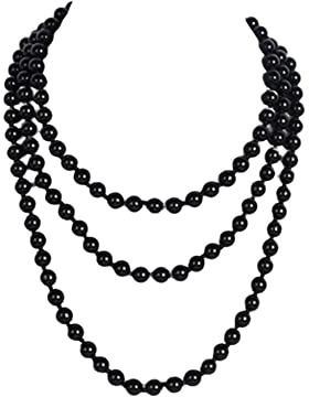 Lange Perlenstrang-Halskette, Kunstperlen, weiße Perlen, mehrreihige Halskette, Vintage-Stil, bunte Perlen, mehrsträngige Halskette, 1920er-Jahre, Gatsby-Kostümschmuck, Glas, Kein Edelstein