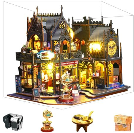 Spilay DIY Miniature House, Puppenhaus Holz Bausatz, mit Staubdichte Abdeckung, Spieluhr und LED, für Erwachsene Geschenk (Holo Magic City)