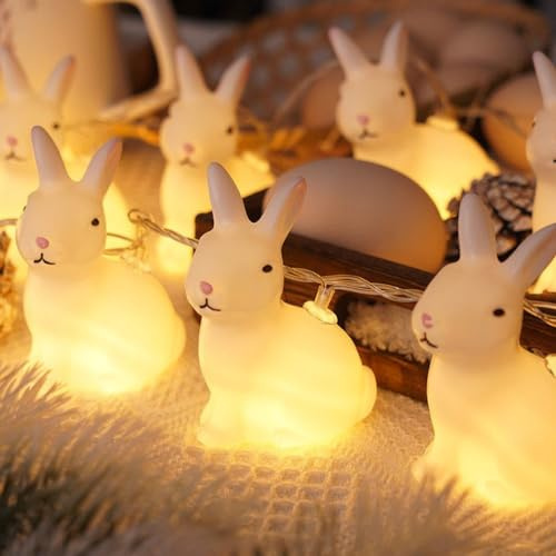 Easter Rabbit Fairy String Lights, Ostern Hase Lichterkette, Osterdeko Lichterkette, LED Warmweiß Hasen lichterkette batterie betrieben, Ostern Korb Stuffers Dekoration Lichter für Party, Haus (1.5M)