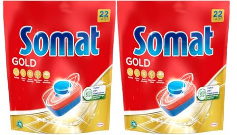 Somat Gold Spülmaschinen Tabs, 44 Tabs (2x 22 Tabs), Geschirrspül Tabs für strahlend sauberes Geschirr auch bei niedrigen Temperaturen, Extra-Kraft gegen Eingetrocknetes